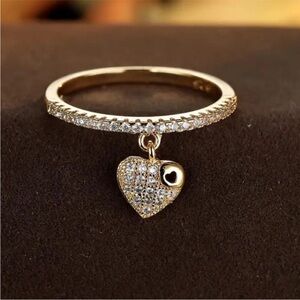 18K Gold Plated Heart Charm Pavé Ring - Dainty Women's Jewelry